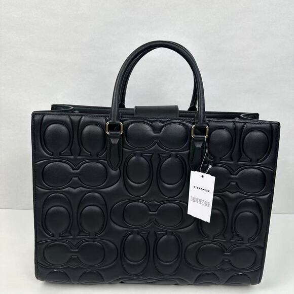 Coach Large Maggie Tote Bag In Blocked Signature Leather Black CY672 $598 - Picture 4 of 12